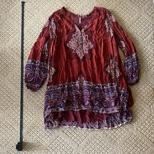 Free People Burgundy and White Boho Top or dress
